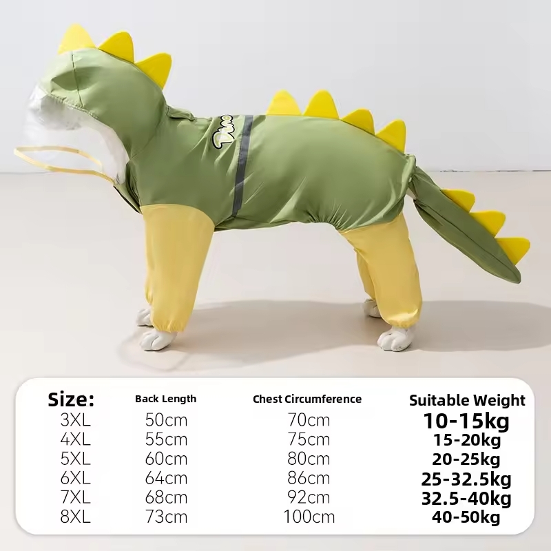 Dog Raincoat - Large Dog Dinosaur Raincoat Golden Retriever
